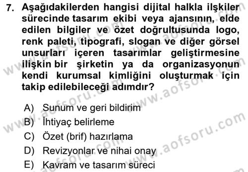 Halkla İlişkiler Uygulama Teknikleri Dersi 2025 - 2026 Yılı (Final) Dönem Sonu Sınav Soruları 7. Soru