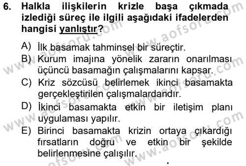 Halkla İlişkiler Uygulamaları ve Örnek Olaylar Dersi 2012 - 2013 Yılı (Vize) Ara Sınav Soruları 6. Soru