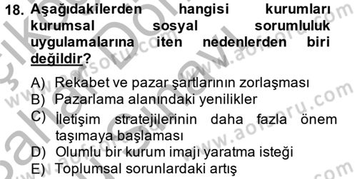 Halkla İlişkiler Uygulamaları ve Örnek Olaylar Dersi 2012 - 2013 Yılı (Final) Dönem Sonu Sınav Soruları 18. Soru