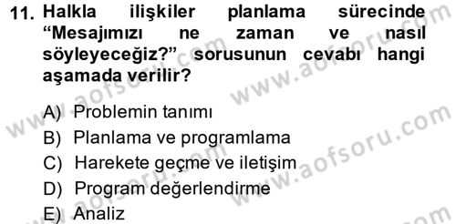 Halkla İlişkiler Uygulamaları ve Örnek Olaylar Dersi 2013 - 2014 Yılı (Final) Dönem Sonu Sınav Soruları 11. Soru
