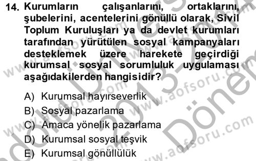 Halkla İlişkiler Uygulamaları ve Örnek Olaylar Dersi 2013 - 2014 Yılı (Final) Dönem Sonu Sınav Soruları 14. Soru