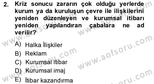 Halkla İlişkiler Uygulamaları ve Örnek Olaylar Dersi 2013 - 2014 Yılı (Final) Dönem Sonu Sınav Soruları 2. Soru