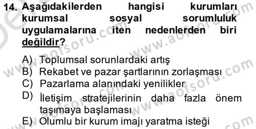 Halkla İlişkiler Uygulamaları ve Örnek Olaylar Dersi 2013 - 2014 Yılı Tek Ders Sınav Soruları 14. Soru