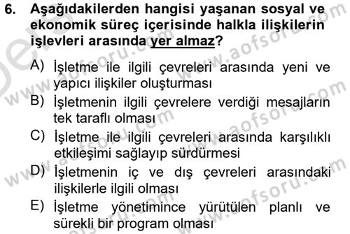 Halkla İlişkiler Uygulamaları ve Örnek Olaylar Dersi 2013 - 2014 Yılı Tek Ders Sınav Soruları 6. Soru
