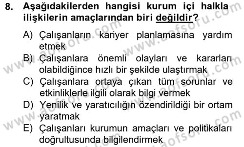 Halkla İlişkiler Uygulamaları ve Örnek Olaylar Dersi 2013 - 2014 Yılı Tek Ders Sınav Soruları 8. Soru