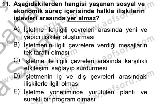 Halkla İlişkiler Uygulamaları ve Örnek Olaylar Dersi 2014 - 2015 Yılı (Vize) Ara Sınav Soruları 11. Soru