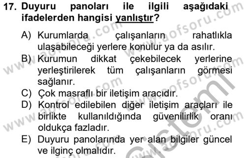 Halkla İlişkiler Uygulamaları ve Örnek Olaylar Dersi 2014 - 2015 Yılı (Vize) Ara Sınav Soruları 17. Soru