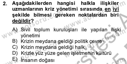 Halkla İlişkiler Uygulamaları ve Örnek Olaylar Dersi 2014 - 2015 Yılı (Vize) Ara Sınav Soruları 2. Soru