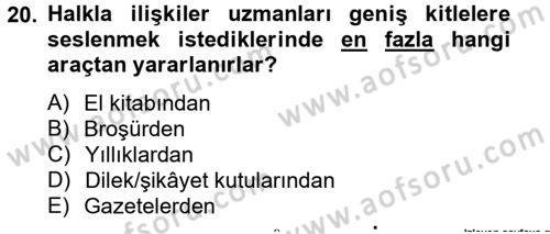 Halkla İlişkiler Uygulamaları ve Örnek Olaylar Dersi 2014 - 2015 Yılı (Vize) Ara Sınav Soruları 20. Soru