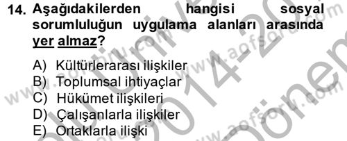 Halkla İlişkiler Uygulamaları ve Örnek Olaylar Dersi 2014 - 2015 Yılı (Final) Dönem Sonu Sınav Soruları 14. Soru