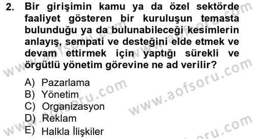 Halkla İlişkiler Uygulamaları ve Örnek Olaylar Dersi 2014 - 2015 Yılı (Final) Dönem Sonu Sınav Soruları 2. Soru