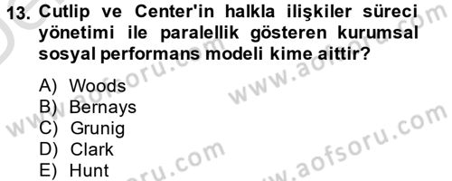 Halkla İlişkiler Uygulamaları ve Örnek Olaylar Dersi 2014 - 2015 Yılı Tek Ders Sınav Soruları 13. Soru