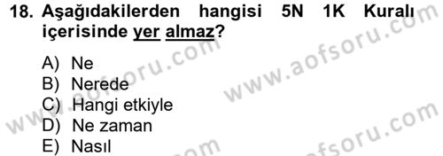 Halkla İlişkiler Uygulamaları ve Örnek Olaylar Dersi 2014 - 2015 Yılı Tek Ders Sınav Soruları 18. Soru