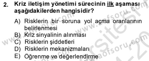 Halkla İlişkiler Uygulamaları ve Örnek Olaylar Dersi 2014 - 2015 Yılı Tek Ders Sınav Soruları 2. Soru