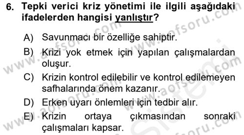 Halkla İlişkiler Uygulamaları ve Örnek Olaylar Dersi 2015 - 2016 Yılı (Vize) Ara Sınav Soruları 6. Soru