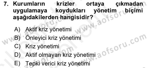 Halkla İlişkiler Uygulamaları ve Örnek Olaylar Dersi 2015 - 2016 Yılı (Vize) Ara Sınav Soruları 7. Soru
