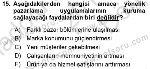 Halkla İlişkiler Uygulamaları ve Örnek Olaylar Dersi 2015 - 2016 Yılı (Final) Dönem Sonu Sınav Soruları 15. Soru