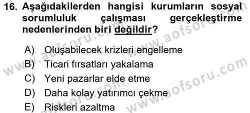Halkla İlişkiler Uygulamaları ve Örnek Olaylar Dersi 2015 - 2016 Yılı (Final) Dönem Sonu Sınav Soruları 16. Soru