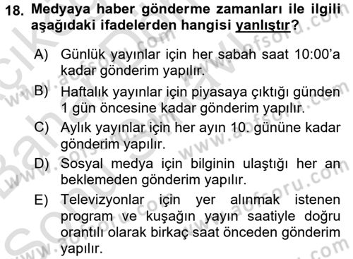 Halkla İlişkiler Uygulamaları ve Örnek Olaylar Dersi 2015 - 2016 Yılı (Final) Dönem Sonu Sınav Soruları 18. Soru