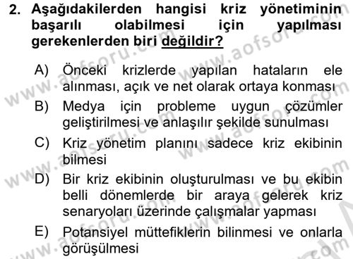 Halkla İlişkiler Uygulamaları ve Örnek Olaylar Dersi 2015 - 2016 Yılı (Final) Dönem Sonu Sınav Soruları 2. Soru
