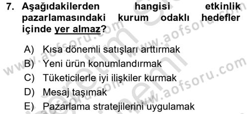 Halkla İlişkiler Uygulamaları ve Örnek Olaylar Dersi 2015 - 2016 Yılı (Final) Dönem Sonu Sınav Soruları 7. Soru