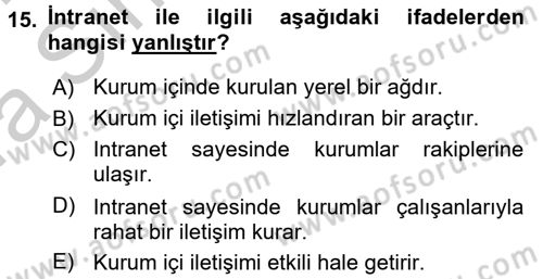 Halkla İlişkiler Uygulamaları ve Örnek Olaylar Dersi 2016 - 2017 Yılı (Vize) Ara Sınav Soruları 15. Soru