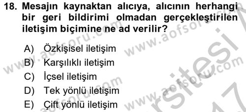 Halkla İlişkiler Uygulamaları ve Örnek Olaylar Dersi 2016 - 2017 Yılı (Vize) Ara Sınav Soruları 18. Soru