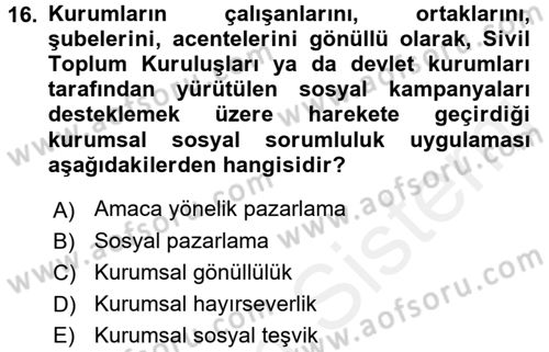 Halkla İlişkiler Uygulamaları ve Örnek Olaylar Dersi 2017 - 2018 Yılı 3 Ders Sınav Soruları 16. Soru
