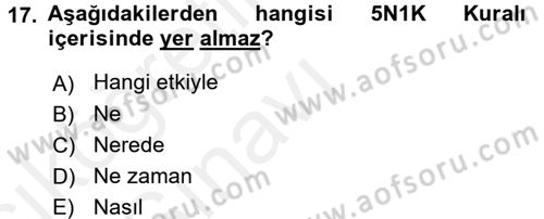 Halkla İlişkiler Uygulamaları ve Örnek Olaylar Dersi 2017 - 2018 Yılı 3 Ders Sınav Soruları 17. Soru