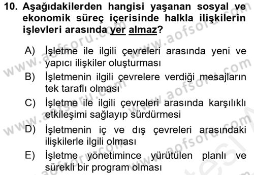 Halkla İlişkiler Uygulamaları ve Örnek Olaylar Dersi 2017 - 2018 Yılı (Vize) Ara Sınav Soruları 10. Soru