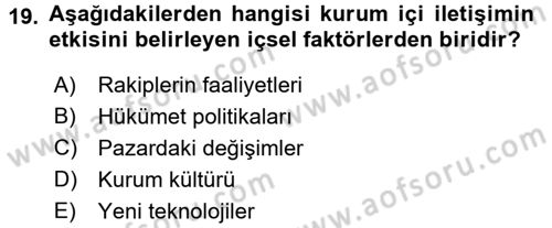 Halkla İlişkiler Uygulamaları ve Örnek Olaylar Dersi 2017 - 2018 Yılı (Vize) Ara Sınav Soruları 19. Soru