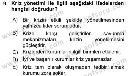 Halkla İlişkiler Uygulamaları ve Örnek Olaylar Dersi 2017 - 2018 Yılı (Vize) Ara Sınav Soruları 9. Soru