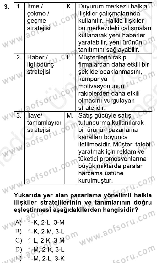 Halkla İlişkiler Uygulamaları ve Örnek Olaylar Dersi 2018 - 2019 Yılı (Final) Dönem Sonu Sınav Soruları 3. Soru