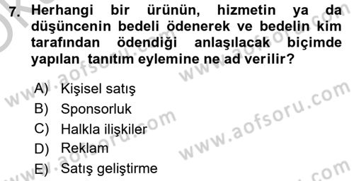 Halkla İlişkiler Uygulamaları ve Örnek Olaylar Dersi 2018 - 2019 Yılı Yaz Okulu Sınav Soruları 7. Soru