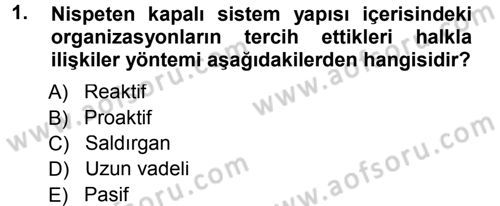 Halkla İlişkiler Yönetimi Dersi 2012 - 2013 Yılı (Final) Dönem Sonu Sınav Soruları 1. Soru