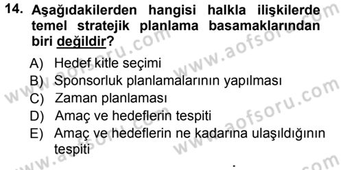 Halkla İlişkiler Yönetimi Dersi 2012 - 2013 Yılı (Final) Dönem Sonu Sınav Soruları 14. Soru