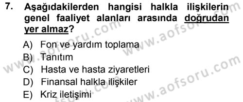 Halkla İlişkiler Yönetimi Dersi 2012 - 2013 Yılı (Final) Dönem Sonu Sınav Soruları 7. Soru
