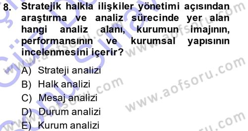 Halkla İlişkiler Yönetimi Dersi 2013 - 2014 Yılı (Final) Dönem Sonu Sınav Soruları 8. Soru