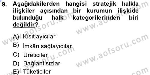 Halkla İlişkiler Yönetimi Dersi 2013 - 2014 Yılı (Final) Dönem Sonu Sınav Soruları 9. Soru