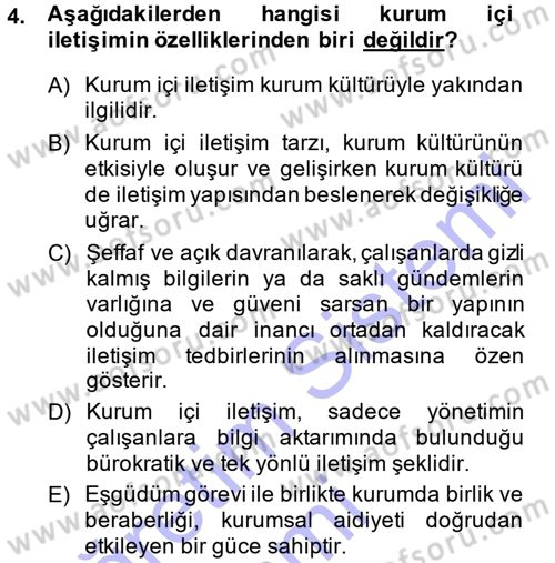 Halkla İlişkiler Yönetimi Dersi 2014 - 2015 Yılı (Vize) Ara Sınav Soruları 4. Soru