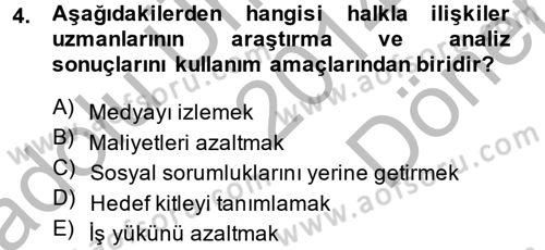 Halkla İlişkiler Yönetimi Dersi 2014 - 2015 Yılı (Final) Dönem Sonu Sınav Soruları 4. Soru