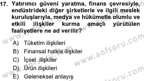 Halkla İlişkiler Yönetimi Dersi 2015 - 2016 Yılı (Vize) Ara Sınav Soruları 17. Soru