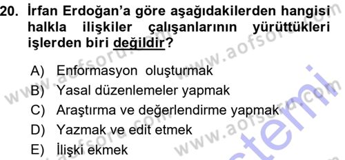 Halkla İlişkiler Yönetimi Dersi 2015 - 2016 Yılı (Vize) Ara Sınav Soruları 20. Soru