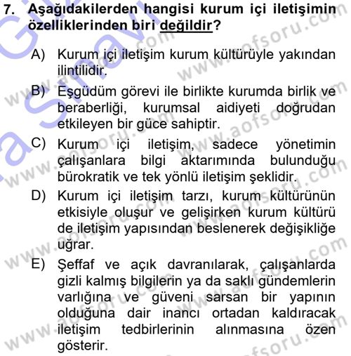 Halkla İlişkiler Yönetimi Dersi 2015 - 2016 Yılı (Vize) Ara Sınav Soruları 7. Soru