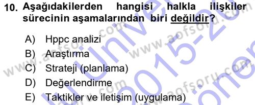 Halkla İlişkiler Yönetimi Dersi 2015 - 2016 Yılı (Final) Dönem Sonu Sınav Soruları 10. Soru