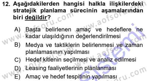 Halkla İlişkiler Yönetimi Dersi 2015 - 2016 Yılı (Final) Dönem Sonu Sınav Soruları 12. Soru