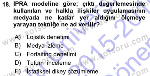 Halkla İlişkiler Yönetimi Dersi 2015 - 2016 Yılı (Final) Dönem Sonu Sınav Soruları 18. Soru