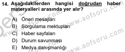 Halkla İlişkiler Yönetimi Dersi 2016 - 2017 Yılı 3 Ders Sınav Soruları 14. Soru