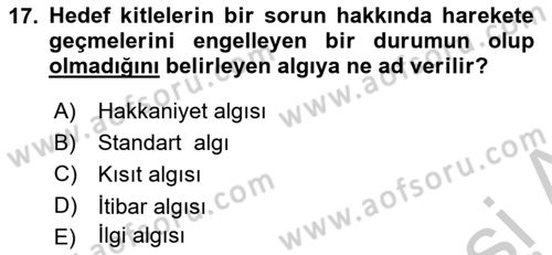 Halkla İlişkiler Yönetimi Dersi 2016 - 2017 Yılı 3 Ders Sınav Soruları 17. Soru