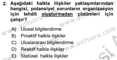 Halkla İlişkiler Yönetimi Dersi 2016 - 2017 Yılı 3 Ders Sınav Soruları 2. Soru